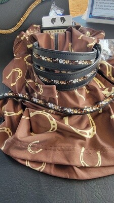 Lt. Topaz, Mocha and Clear - Mix Hot Fix Leather “NO SNAG” ARIANA Glass Crystal Leather Browband