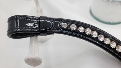CLEAR  1 Row 40ss PRECIOSA Glass Crystal- Easy On/Off Snap BLACK PATENT Leather Browband
