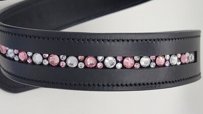 Soft Rose Pink and Clear Dazzling Mix Pattern “NO SNAG” Hot Fix Glass Crystal - High Quality Leather Belt with “EASY SWITCH” Snap On/Off Buckle