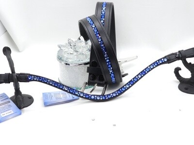 Sapphire, Lt. Sapphire -Mix Hot Fix “NO SNAG” ARIANA Glass Crystal - Leather Browband