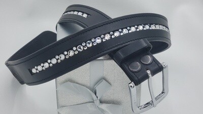 Clear Crystal with Black Leather Easy On/Off Snap Buckle