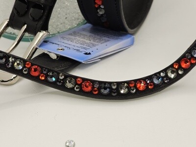 V1- Siam, Black Diam, Graphite Hot Fix “NO SNAG” Glass Crystal - Easy On/Off Snap BLACK Leather Browband