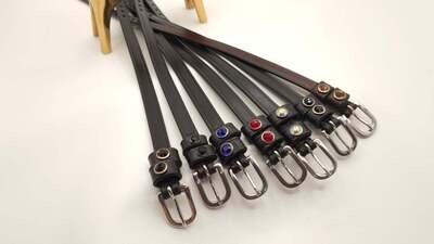 Spur Straps - Various Crystal Colors - Large Crystal Rivet Choose from - Black or Brown Leather or Patent