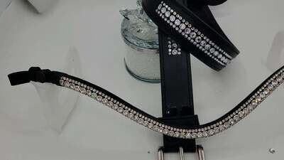 Crystal Clear!!! - 3 Row PRECIOSA Glass Crystal Easy Snap On/Off – Leather Browband