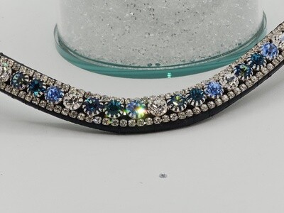 Bermuda Blue, Clear, Lt. Sapp. and Indicolite 40SS 3 Row PRECIOSA Glass Crystal Easy Snap On/Off – BLACK or  BROWN Leather Browband