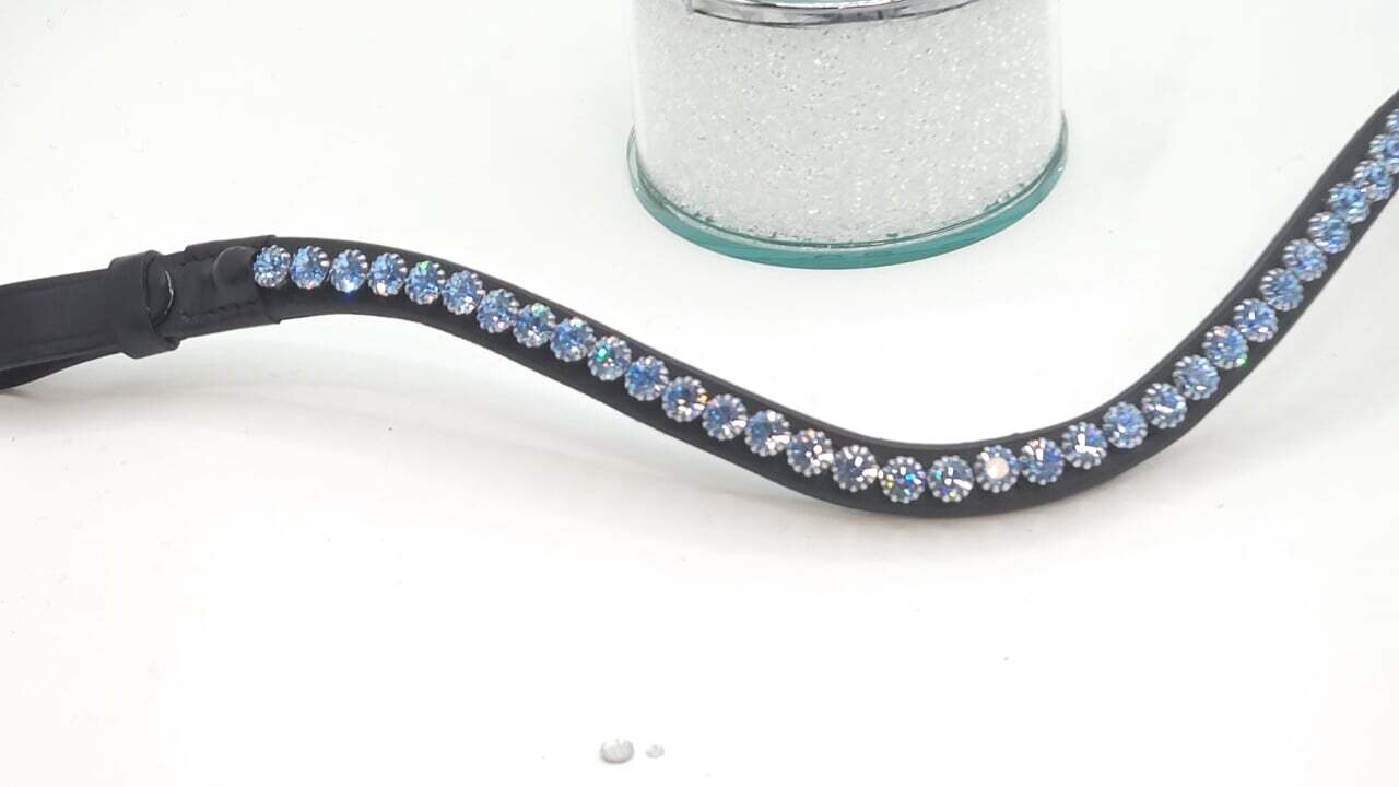Lt. Sapphire Blue 40SS1 Row  40ss PRECIOSA Glass Crystal Easy Snap On/Off – Leather Browband