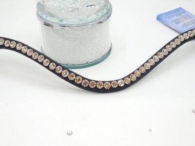 Peach, Gold Quartz and Lt Gold Qrtz  Ombre 1 Row 40ss PRECIOSA Glass Crystal - Easy On/Off Snap BLACK Leather Browband