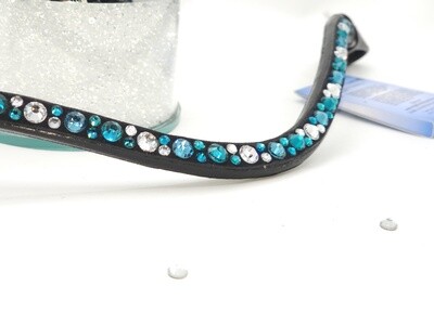 Indicolite, Blue Zircon, Clear Mix Hot Fix “NO SNAG” ARIANA Glass Crystal with Easy On/Off Crystal Rivet - Leather Browband