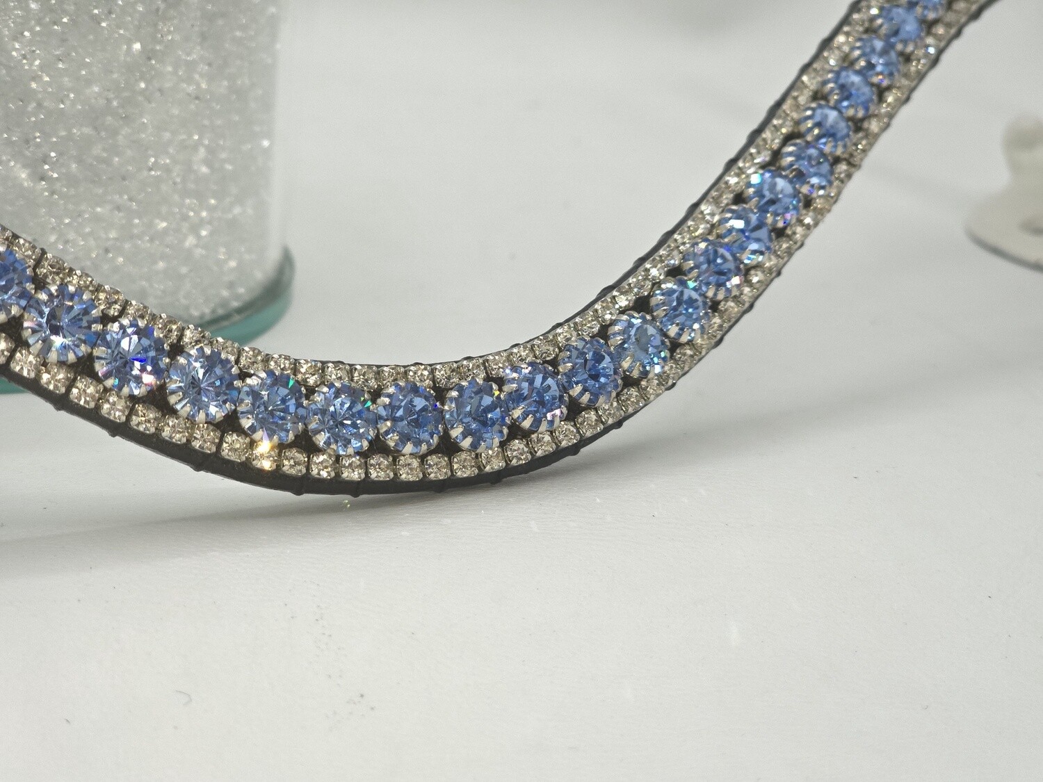 Lt. Sapphire and Clear3 Row 40ss (center) PRECIOSA Glass Crystal Easy Crystal Rivet On/Off – Leather Browband