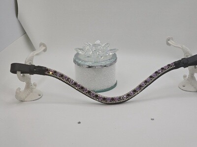 Amethyst, Violet Clear 3 Row 40SS (center) PRECIOSA Glass Crystal Easy Snap On/Off –BLACK or BROWN Leather Browband