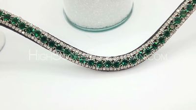 3 Row 40SS Emerald and Clear PRECIOSA Glass Crystal Easy Snap On/Off – Leather Browband