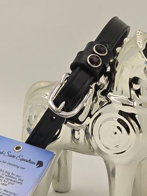 Amethyst Crystal Rivet 1st &amp; 2nd Keepers - High Quality English Leather - BLACK  Spur Straps
