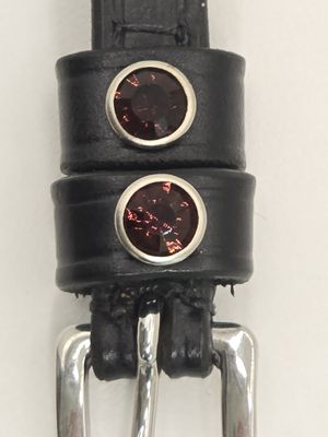 Amethyst Crystal Rivet 1st &amp; 2nd Keepers - High Quality English Leather - BLACK  Spur Straps