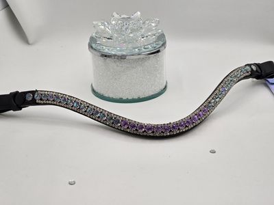 Violet, Vitrail Light 3 Row Ombre 40ss PRECIOSA Glass Crystal -Easy On/Off Snap BLACK Leather Browband