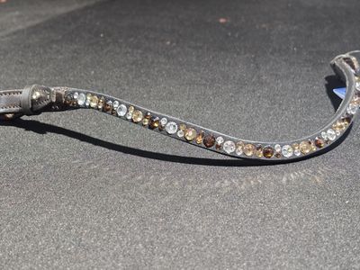 V1 -Mocha, Lt Colorado and Clear - Mix Hot Fix “NO SNAG”  Glass Crystal Easy  On/Off Crystal Rivet -  HAVANA BROWN Leather Browband