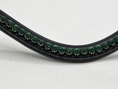 Emerald Green Crystal 1 Row 40ss CHANNEL SET PRECIOSA Glass Crystal- Easy On/Off Snap BLACK Leather Browband