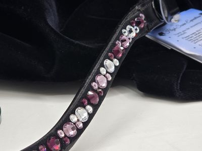 Amethyst, Lt Amethyst and Clear Hot Fix No Snag, Easy On/Off Snap BLACK or BROWN  Leather Browband
