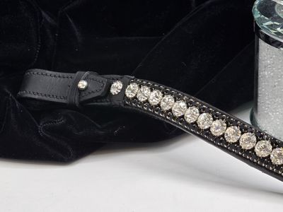 Clear 40ss and Jet Black - 3 Row PRECIOSA Glass Crystal Easy Snap On/Off – BLACK Leather Browband