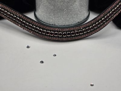 5 Row - Amethyst (Burgundy) Lt. Amethyst, Black PRECIOSA Glass Crystal - Easy On/Off Crystal Rivet Button BLACK or BROWN Leather Browband