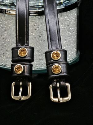 Topaz Crystal Rivet 1st &amp; 2nd Keepers - High Quality English Leather - BLACK or BROWN Spur Straps