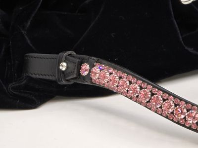 Rose (Pink) 3 Row 40SS (center) PRECIOSA Glass Crystal - Easy On/Off Crystal Rivet Button Closure BLACK or BROWN Leather Browband