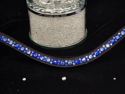 Sapphire, Lt. Sapphire -Hot Fix “NO SNAG-Secure Stitch&quot; Glass Crystal - Easy On/Off Snap BLACK Leather Browband