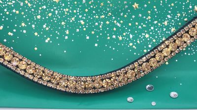 GOLD 3 Row PRECIOSA Glass Crystal- Easy On/Off Snap BLACK or BROWN Leather Browband