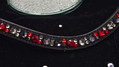 Siam, Black Diamond, Graphite Hot Fix “NO SNAG Secure-Stitch"  Glass Crystal - Easy On/Off Snap BLACK Leather Browband