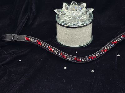 Siam, Black Diamond, Graphite Hot Fix “NO SNAG-Secure Stitch&quot; Glass Crystal - Easy On/Off Snap BLACK Leather Browband