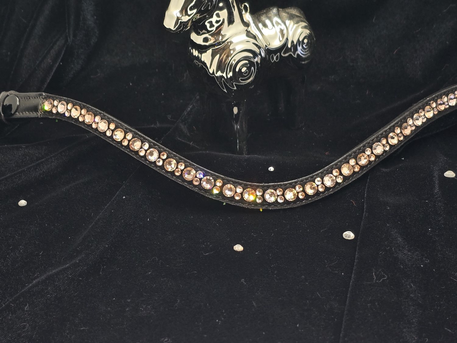 Peach, Gold Quartz amd Lt Gold Qtz Hot Fix “NO SNAG-Secure Stitch&quot; Glass Crystal - Easy On/Off Snap BLACK or BROWN Leather Browband