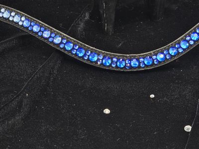 Sapphire Blue OmbreMix Hot Fix “NO SNAG” Glass Crystal Hot Fix “NO SNAG-Secure Stitch&quot; Glass Crystal - Easy On/Off Snap BLACK or BROWN Leather Browband