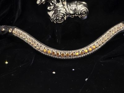 Lt. Honey, Golden Honey and Sunrise 3 Row Ombre 40ss PRECIOSA Glass Crystal Easy Snap On/Off – BLACK or BROWN Leather Browband