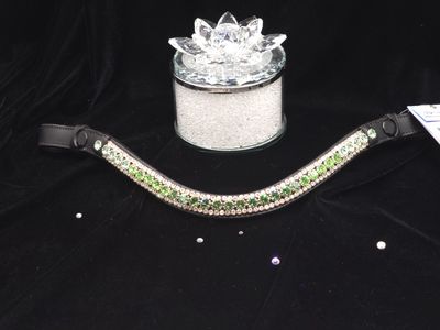 Erinite, Peridot, Chysolite and Clear 3 Row 40SS (center) PRECIOSA Glass Crystal - Easy On/Off Crystal Rivet Button Closure BLACK or BROWN Leather Browband