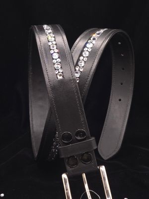 Clear 40SS Huge Channel Set Mix Pattern “NO SNAG” Hot Fix Glass Crystal – Buffalo BLACK Leather Belt - “EASY SWITCH” Snap On/Off Buckle