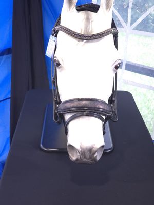 Single/Double BLACK Italian and Calfskin All Leather BRIDLE with Crystal NightFall and Black Daimond Crystal Browband with an Accent Silver/Black Leather Center Black Daimond Crystal Chip Piping Noseb