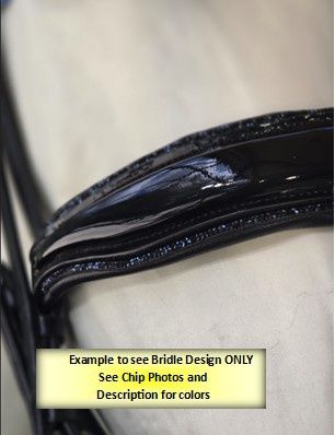Single/Double BLACK Italian and Calfskin All Leather BRIDLE with Jet Black and Jet Hematite Crystal Browband with an Accent Black Patent Leather Center with Black Crystal Chip Piping Noseband