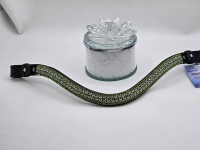 Lt. Greens and Clear 5 Row PRECIOSA Glass Crystal, Easy On/Off Crystal Rivet –BLACK or BROWN Leather Browband