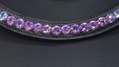 Violet, Crystal Vitrail 1 Row Ombre Channel Set 40ss PRECIOSA Glass Crystal -Easy On/Off Snap BLACK Italian Leather Browband