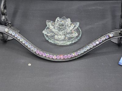 Violet, Crystal Vitrail 1 Row Ombre Channel Set 40ss PRECIOSA Glass Crystal -Easy On/Off Snap BLACK Italian Leather Browband