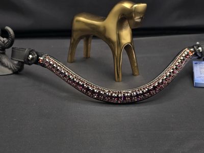 Amethyst 3 Row 40SS (center) PRECIOSA Glass Crystal - Easy On/Off Crystal Rivet Button Closure BLACK Leather Browband