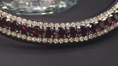 Med. U Shape 3 Row (8.5/4m PRECIOSA Glass Crystal)  * Easy On/Off Crystal Rivet Button Closure   *BLACK or BROWN Leather Browband  *Amethyst,  Clear