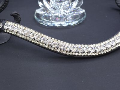 X-Deep U Clear Diamond 3 Row 40SS (center) PRECIOSA Glass Crystal - Easy On/Off Crystal Rivet Button Closure BLACK or BROWN Italian Leather Browband