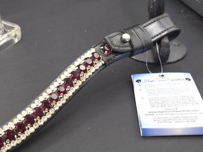 3 Row (8.5mm, 4mm PRECIOSA Glass Crystal)   * Easy On/Off Crystal Rivet Button Closure   * BLACK or BROWN Italian Leather Browband   * Deep Wine (Siam Red) and Clear Crystals