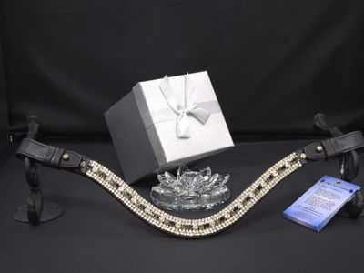 X-Deep U   * 5 Row (6.5mm, 3mm Size PRECIOSA Glass Crystal)  * Easy On/Off Snap   * BLACK or BROWN Italian Leather Browband  * Jet Black, Blk Diam.  &amp; Clear Crystals