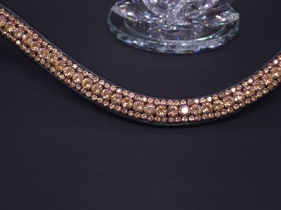 3 Row (6.5mm, 3mm Size PRECIOSA Glass Crystal)  * Easy On/Off Snap  * BLACK or BROWN Leather Browband  * Rose Gold Crystals