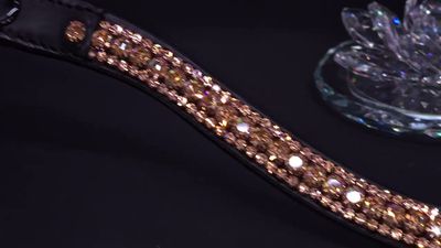 3 Row (6.5mm, 3mm Size PRECIOSA Glass Crystal)  * Easy On/Off Snap  * BLACK or BROWN Leather Browband  * Rose Gold Crystals