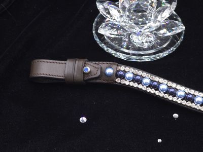* X-Deep U   * 3 Row (8mm Austrian Pearl, 4mm Czech Glass Crystals)   *  Easy On/Off Crystal Rivet Button Closure  * BLACK or BROWN Italian Leather Browband  * Lt. Blue, Night Blue Austrian Pearls wit