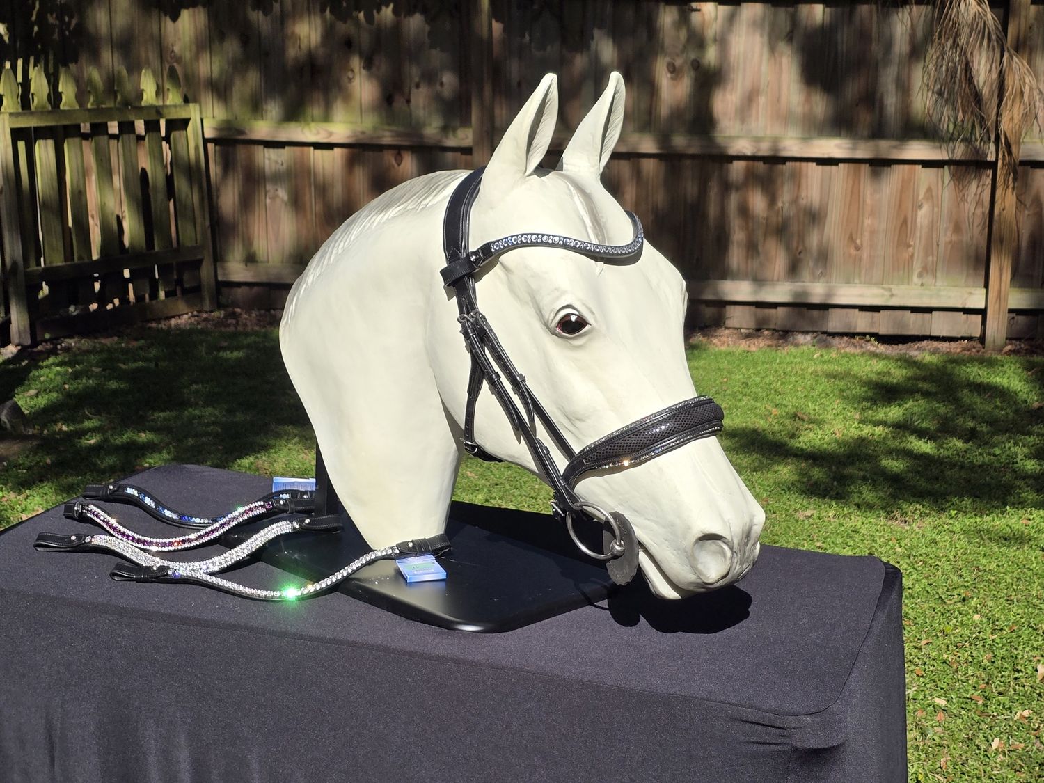 EctoComfort Bridle (Single or Double Bit) BLACK or BROWN Italian and Calfskin All Leather BRIDLE with Jet Black and Hematite Crystal Browband and Accent Black Leather and Patent Piping Noseband