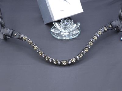 X-Deep U   * 1 Row (11mm PRECIOSA Glass Crystal)   *  Easy On/Off Snap   * BLACK Leather Browband **Black Diamond and Nightfall Crystals