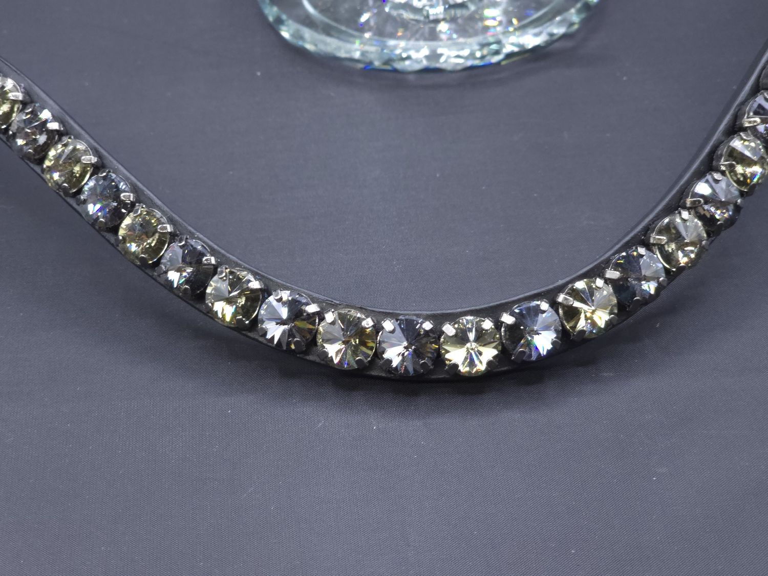 X-Deep U   * 1 Row (11.25mm PRECIOSA Glass Crystal)   *  Easy On/Off Snap   * BLACK Leather Browband **Black Diamond and Nightfall Crystals